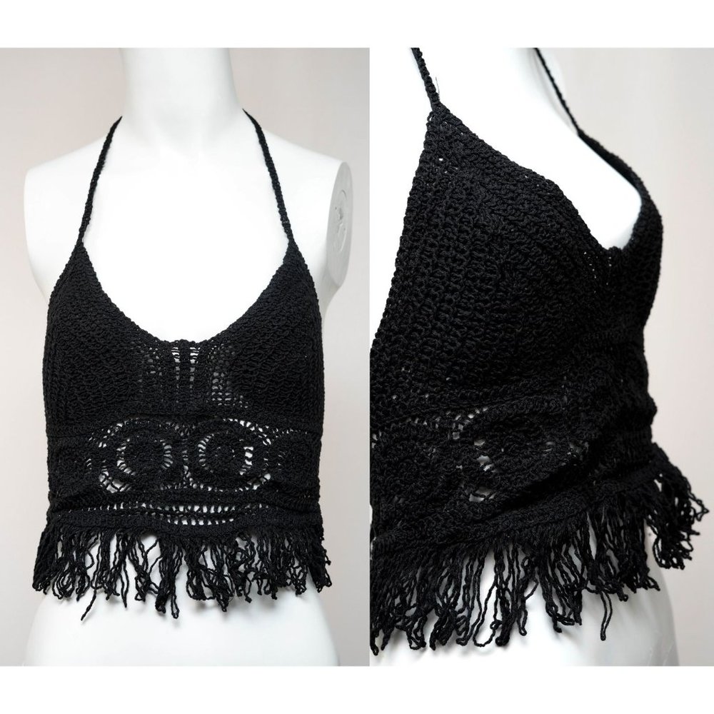 Women's Black Hand Knitted Lingerie boho chic Crochet Pattern Festival One Size